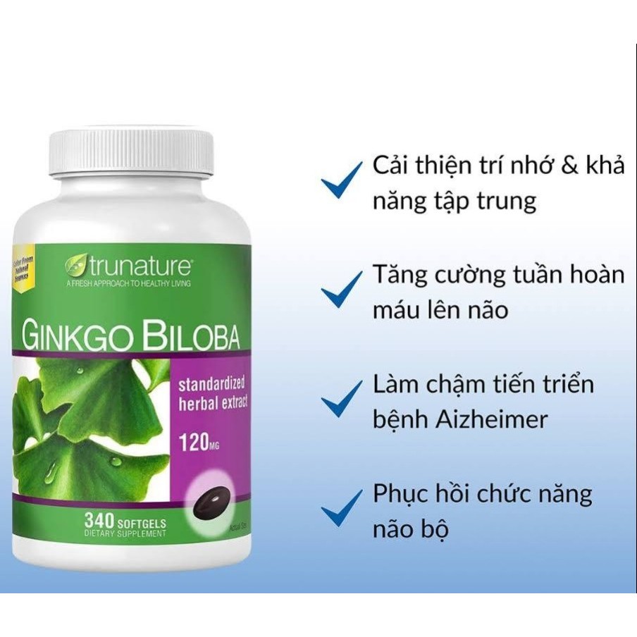 Viên Bổ Não - Ginkgo Biloba Trunature 1200mg 340v của Mỹ [DATE 12/2025]