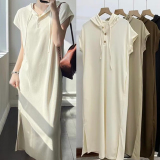 VT03 Váy nỉ tăm dáng hoodie tay hến có túi hai bên đầm bầu dáng dài form rộng