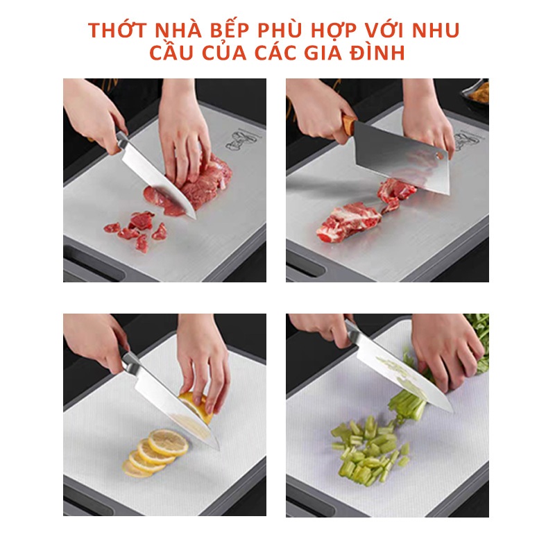 Thớt inox nhà bếp kháng khuẩn cao cấp, chống ẩm mốc độc hại, vệ sinh dễ dàng, cường lực không mùn gỗ, an toàn
