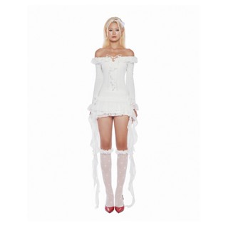  LSOUL Đầm Body Trắng Trễ Vai Cúp Ngực Tua Rua Quyến Rũ Đi Tiệc Monica Dress V23101585 