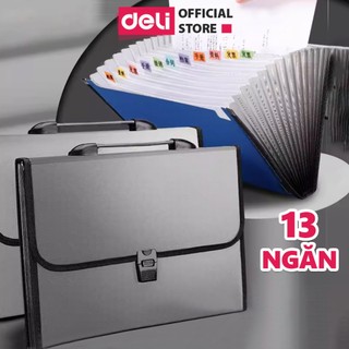 Cặp tài liệu A4 13 ngăn Deli, túi đựng hồ sơ tài liệu mở rộng học sinh văn phòng, nhiều màu, nhỏ gọn, tiện lợi