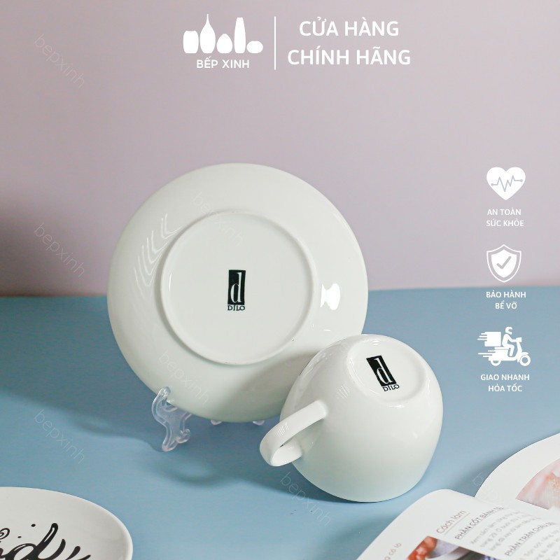 Set ly cà phê cappuccino kèm dĩa lót sứ in chữ Goodmorning - Sứ Dílo