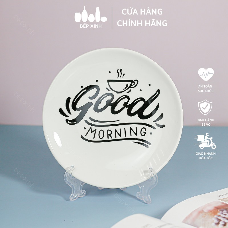 Set ly cà phê cappuccino kèm dĩa lót sứ in chữ Goodmorning - Sứ Dílo