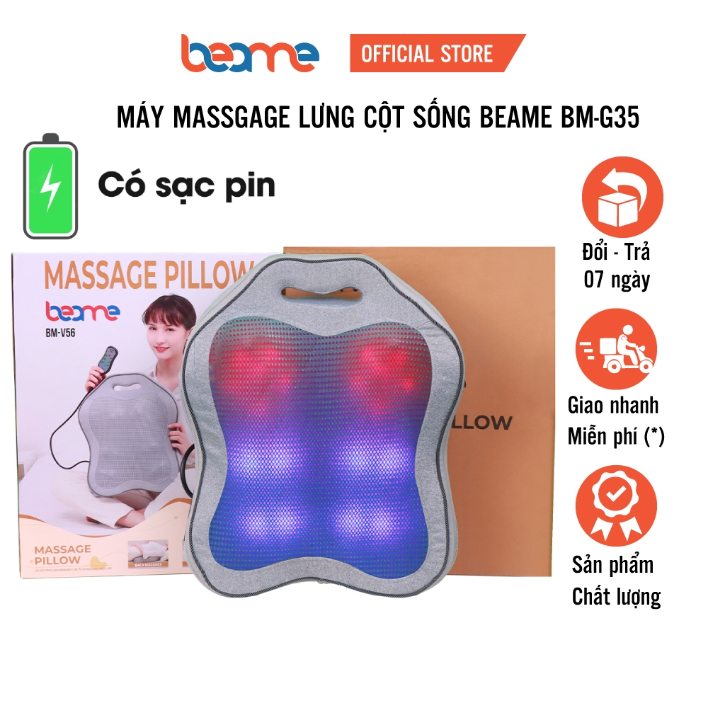 Gối massage lưng cổ vai gáy phiên bản mới 2023 có sạc điện Beame BM V56