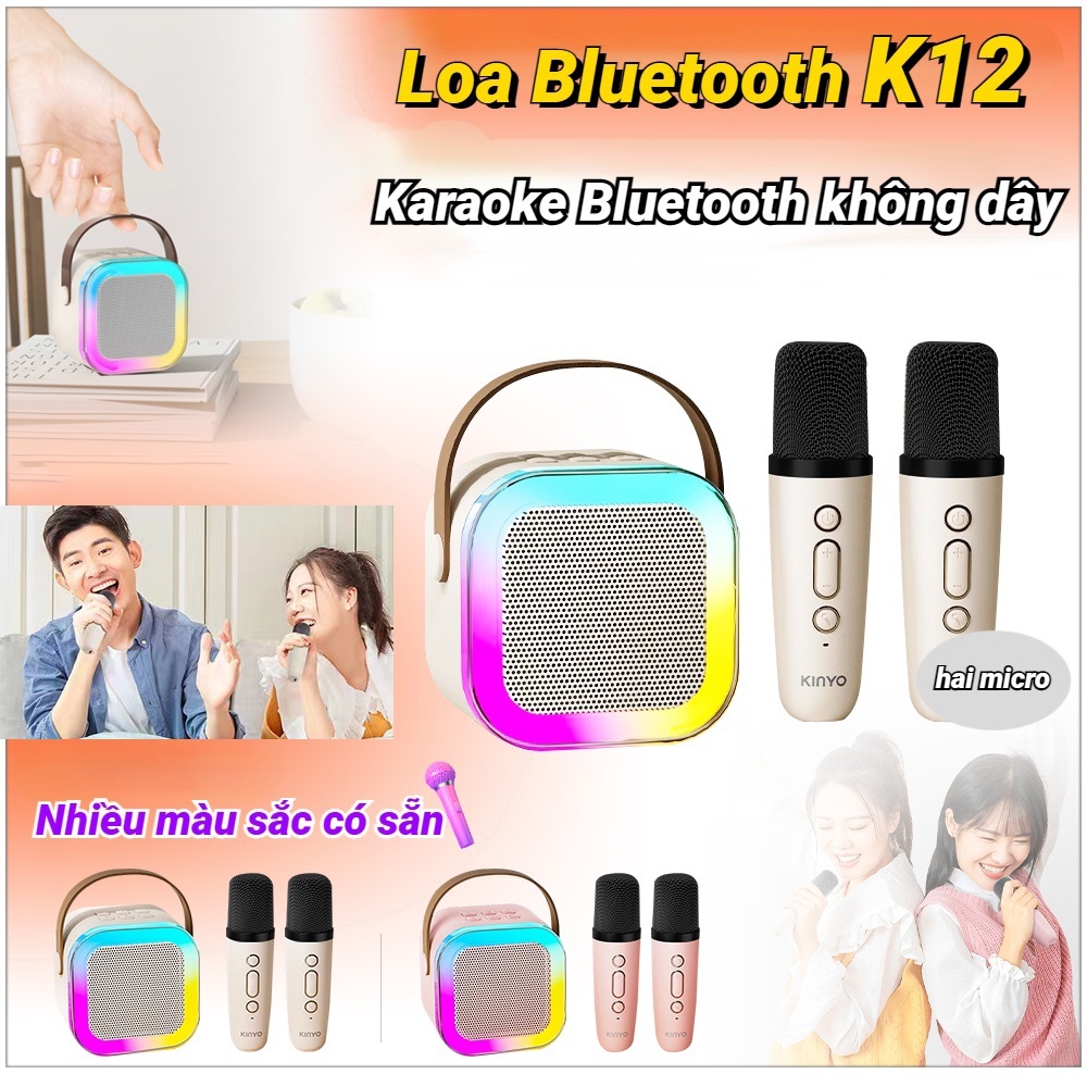 Loa Bluetooth, Loa Karaoke Mini  Sạc Pin Không Dây, Âm Thanh Hay Bass Chuẩn Tặng Kèm 2 Míc Hát, Bảo Hành 12 Tháng