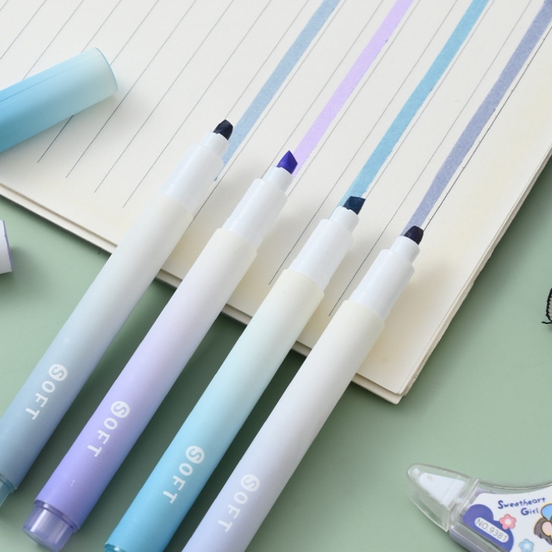 Set bút dạ quang, bút ghi nhớ 4 màu Gradual, đánh dấu highlight pastel Gooo ngòi mềm cho học sinh, sinh viên
