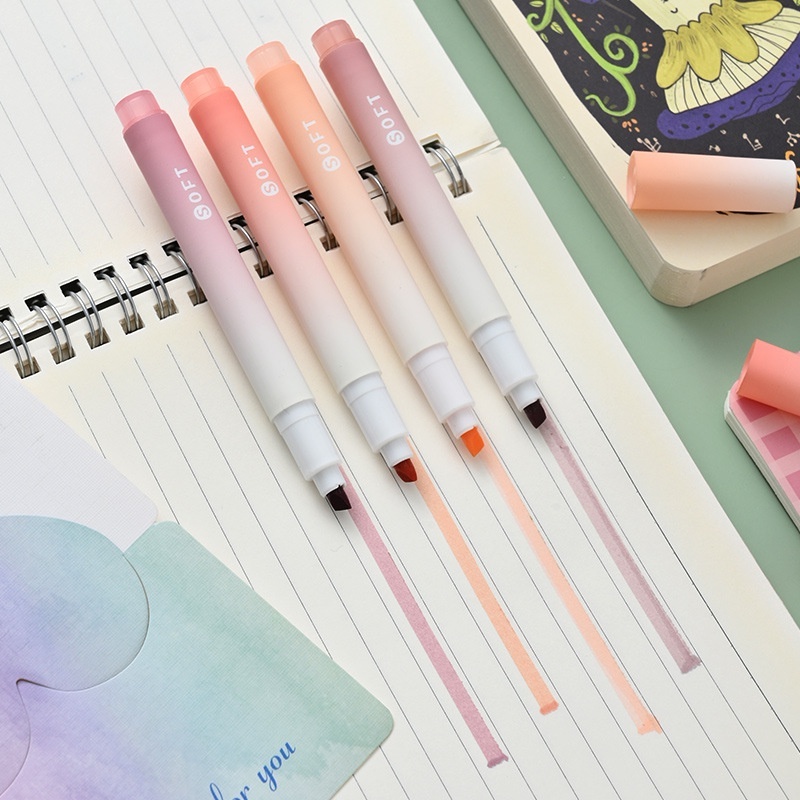 Set bút dạ quang, bút ghi nhớ 4 màu Gradual, đánh dấu highlight pastel Gooo ngòi mềm cho học sinh, sinh viên