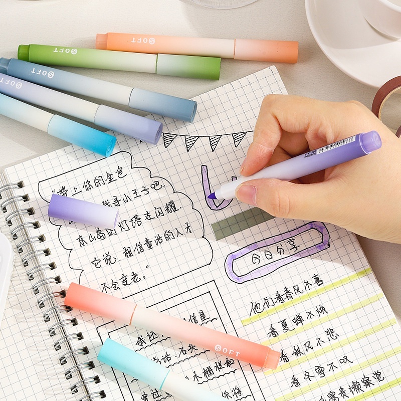 Set bút dạ quang, bút ghi nhớ 4 màu Gradual, đánh dấu highlight pastel Gooo ngòi mềm cho học sinh, sinh viên
