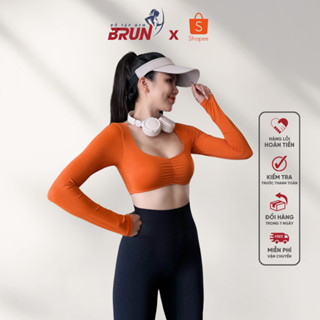  Áo croptop thể thao DEVIDE dài tay - Áo thể thao thun lạnh LYCRA cao cấp - Sẵn đệm dày dặn -BRUN 