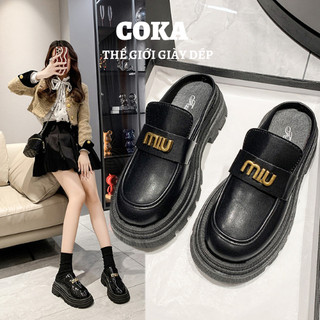 Giày sục đốc nữ Miu đế cao 6cm tôn dáng, giày lười chữ miu miu da bóng sang chảnh