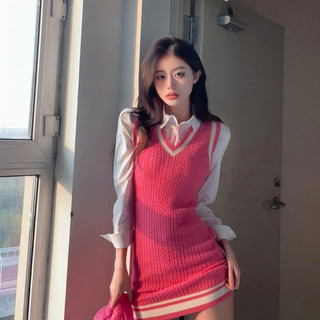 Set váy len gile + áo sơ mi + cà vạt phong cách thời trang hàn quốc