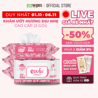 Combo 03 gói khăn giấy ướt cho bé Ecowipes gói 20 tờ hương dịu nhẹ không