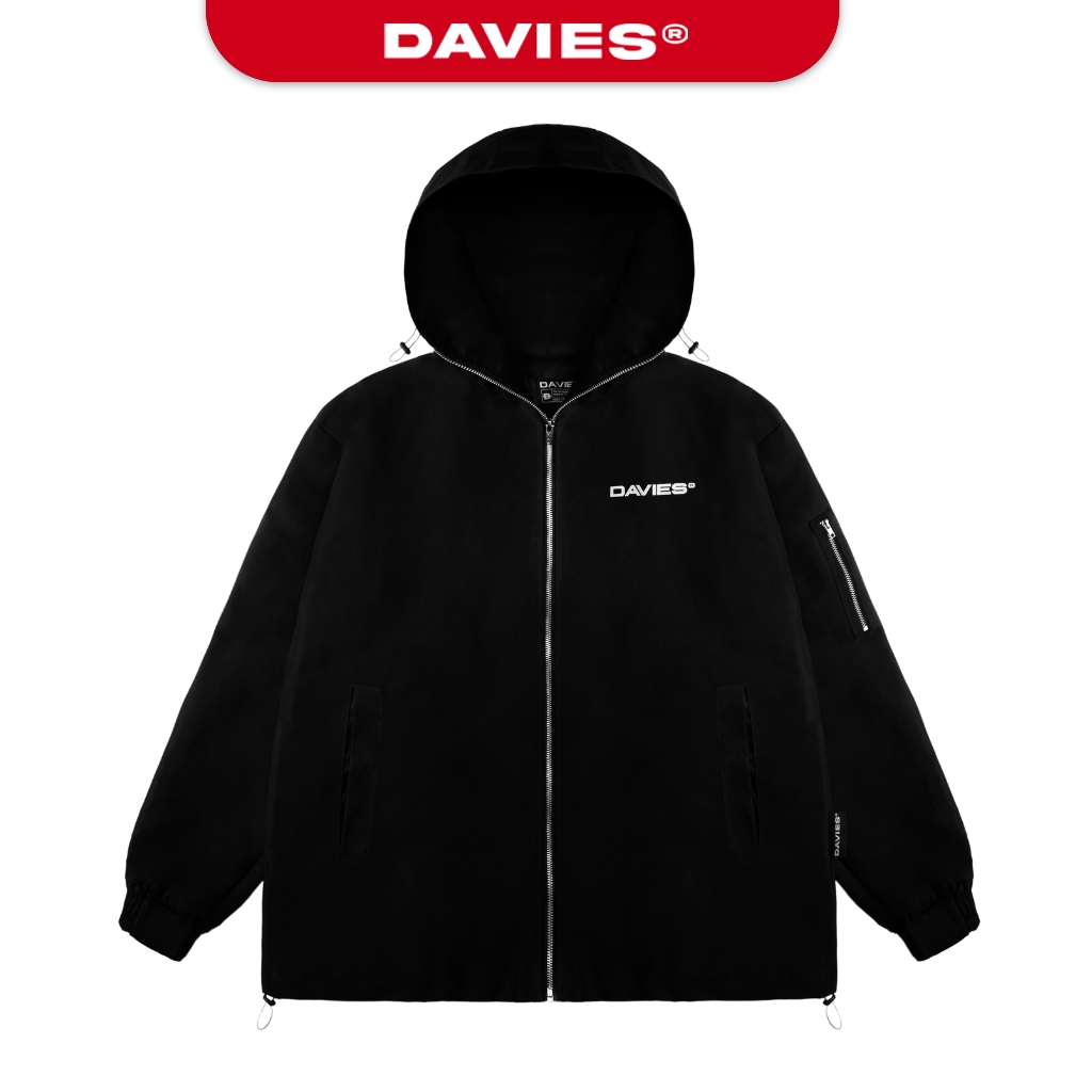 Áo khoác dù nam nữ form rộng có nón màu đen Badge Hooded Jacket local brand Davies I D34-AK5