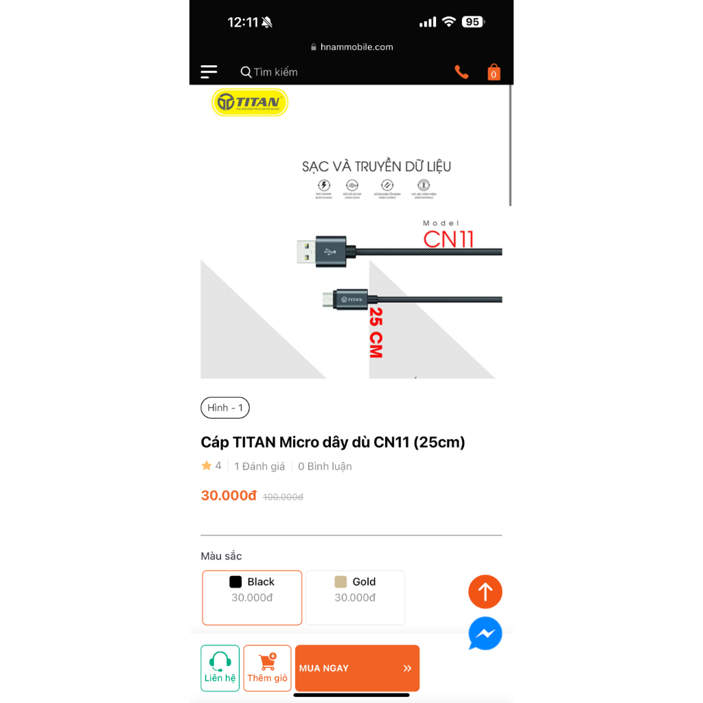 Cáp Sạc Micro 25cm Dây Dù Hãng DHK Titan CN12 Dùng Để Sạc Pin Dự Phòng, Tai Nghe, Điện Thoại