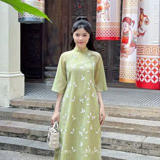  Áo dài cách tân An Vy 2023  mẫu áo dài đẹp 4 tà cổ 2,5cm tròn chất liệu tơ nhăn thêu cao cấp MNB323 - Canna Store 