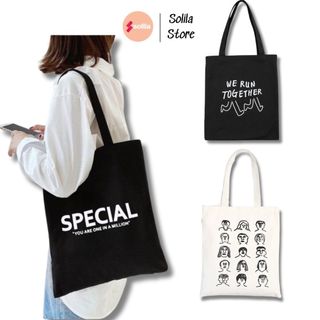 Túi Tote Vải Canvas Mềm Thời Trang Nữ Cá Tính Có Khóa Miệng Đựng Đồ Sách Vở A4 Đi Học Đi Chơi - SOLILA STORE