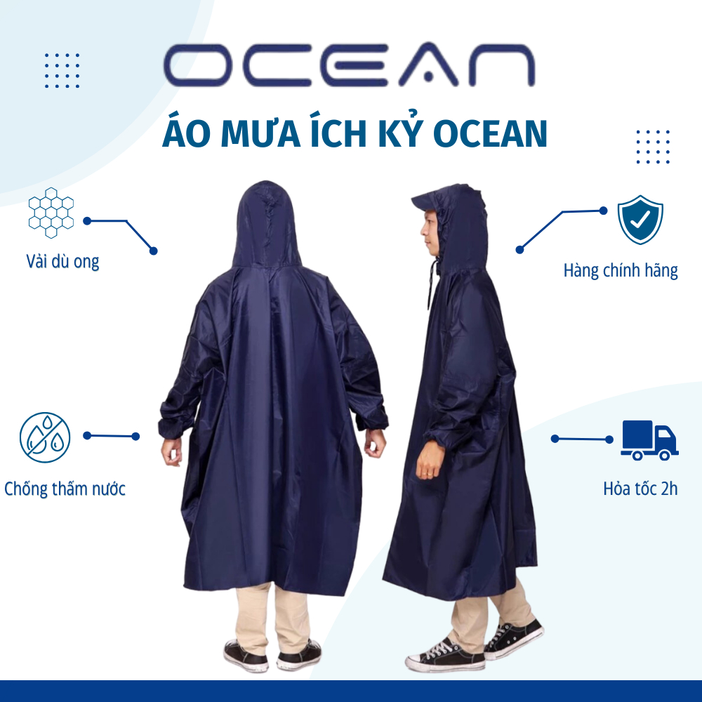 Áo mưa ích kỷ vải dù OCEAN siêu bền - đi mưa tiện lợi, chống nước chống thấm