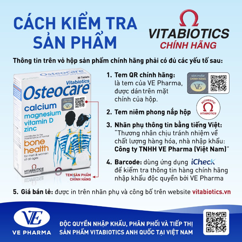 OSTEOCARE Canxi, Vitamin D canxi osteocare Hộp 30 Viên nhập khẩu Anh