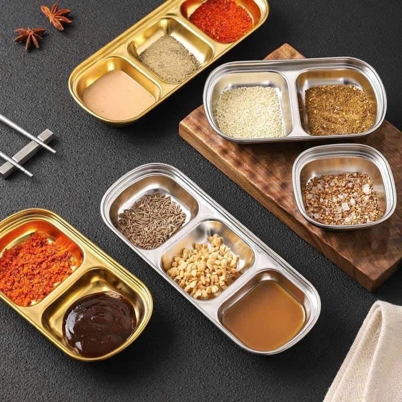 KHAY INOX GIA VỊ LOẠI 1 NGĂN, 2 NGĂN, 3 NGĂN