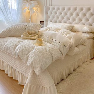 Bộ chăn ga gối nỉ nhung ga chần bông phủ dài luna bedding