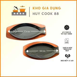 Chảo Gang Hình Cá Kèm Đế Gỗ Cao Cấp Chống Dính HUYCOOK88 Thiết Kế Kiểu Mới Dành Cho Nhà Hàng