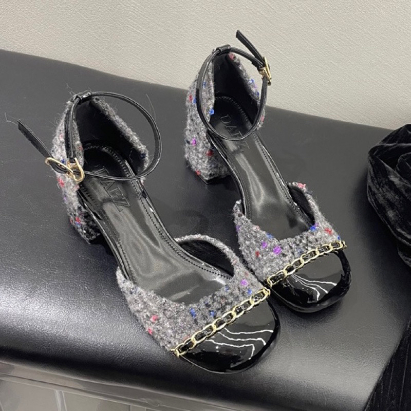 Order 🌸 Giày mũi tròn phối đen gót vuông quai hậu 5cm