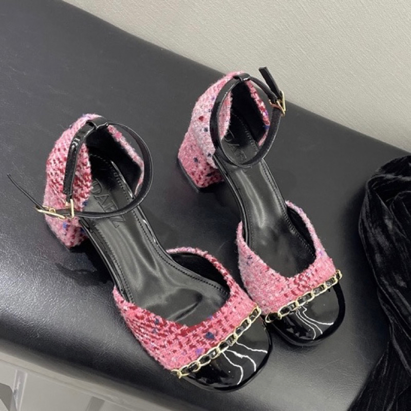 Order 🌸 Giày mũi tròn phối đen gót vuông quai hậu 5cm