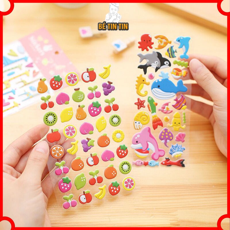 Sticker Hình Dán Hoạt Hình Nổi 3D Nhiều Mẫu Trái Cây/ Động Vật Chông Thấm Nước Cho Bé