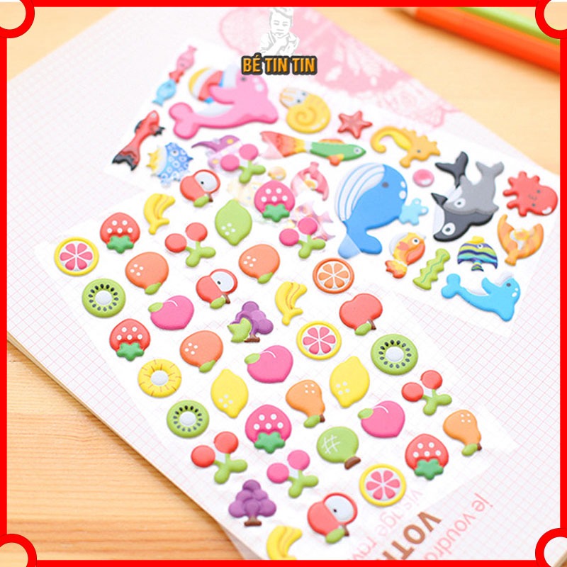 Sticker Hình Dán Hoạt Hình Nổi 3D Nhiều Mẫu Trái Cây/ Động Vật Chông Thấm Nước Cho Bé