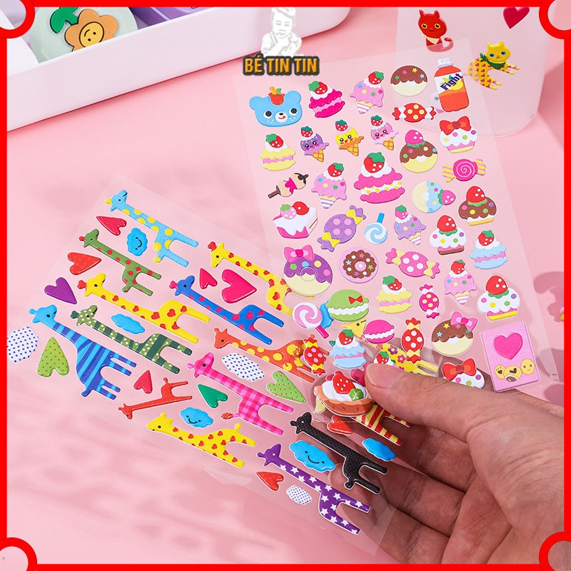 Sticker Hình Dán Hoạt Hình Nổi 3D Nhiều Mẫu Trái Cây/ Động Vật Chông Thấm Nước Cho Bé