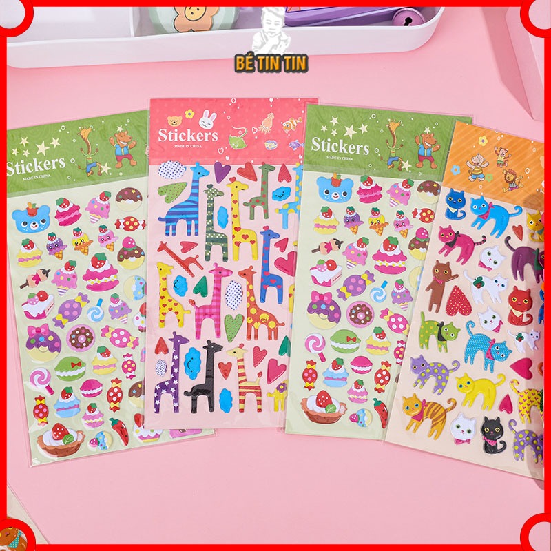 Sticker Hình Dán Hoạt Hình Nổi 3D Nhiều Mẫu Trái Cây/ Động Vật Chông Thấm Nước Cho Bé