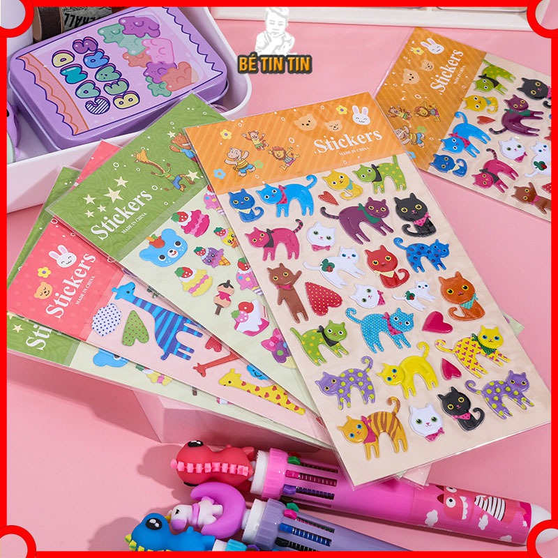 Sticker Hình Dán Hoạt Hình Nổi 3D Nhiều Mẫu Trái Cây/ Động Vật Chông Thấm Nước Cho Bé