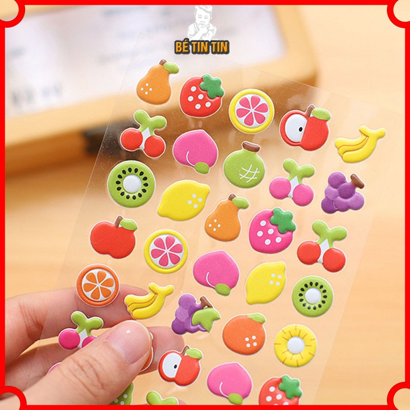 Sticker Hình Dán Hoạt Hình Nổi 3D Nhiều Mẫu Trái Cây/ Động Vật Chông Thấm Nước Cho Bé