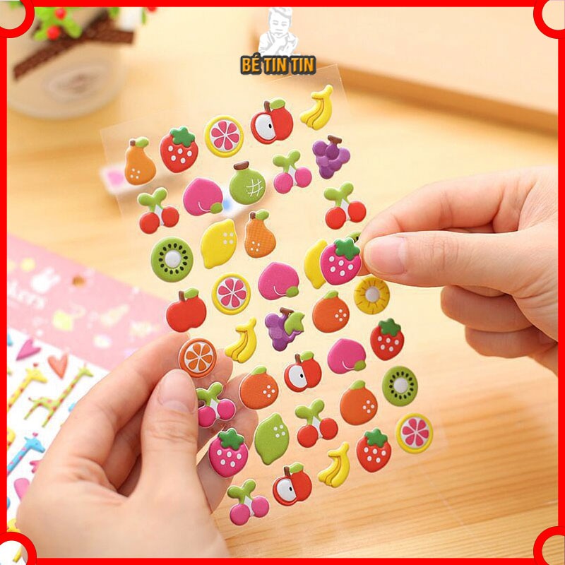 Sticker Hình Dán Hoạt Hình Nổi 3D Nhiều Mẫu Trái Cây/ Động Vật Chông Thấm Nước Cho Bé