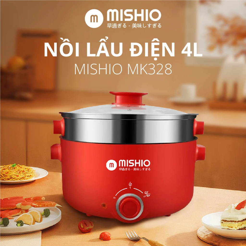 Nồi Lẩu Điện 4L Mishio MK328 có xửng hấp