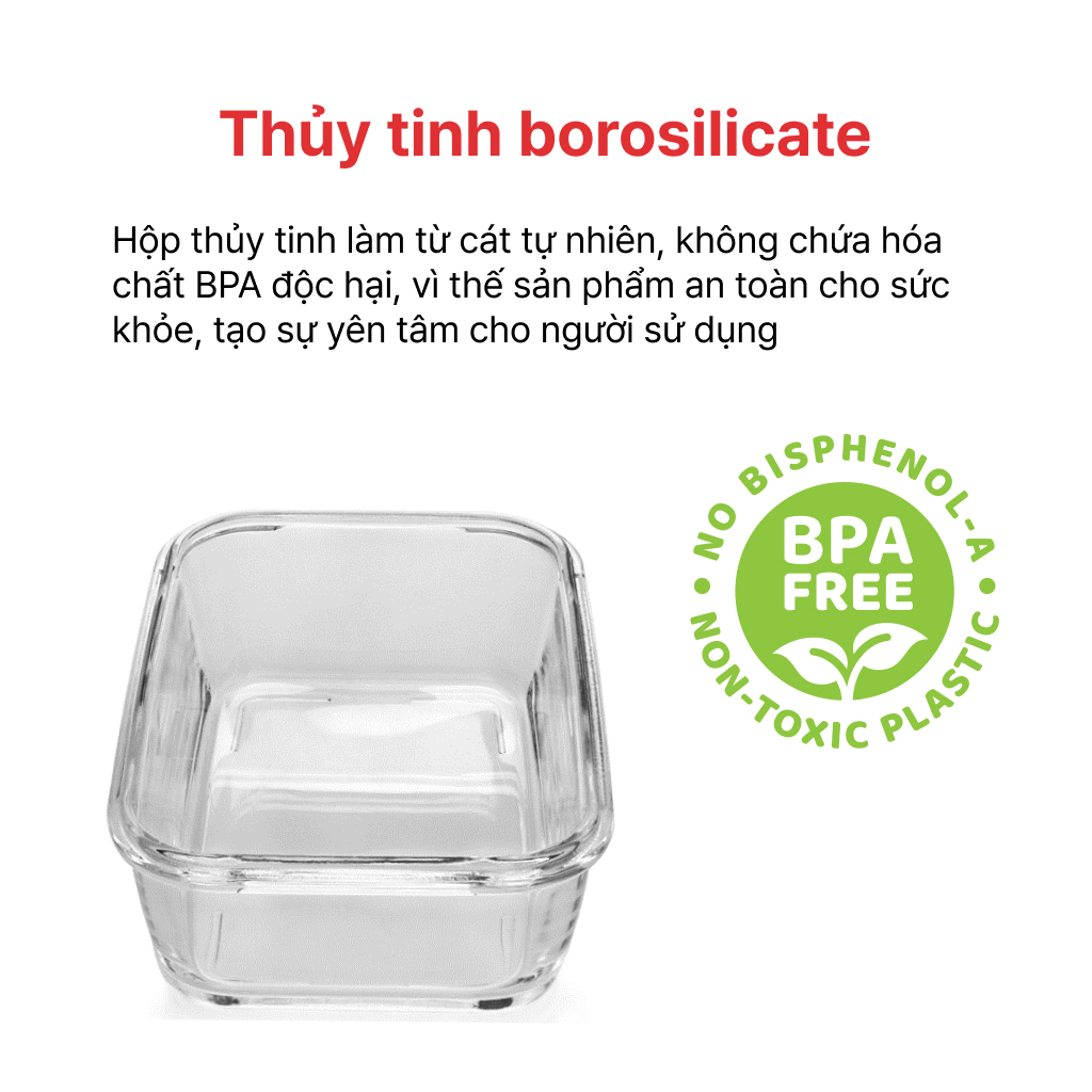 Hộp thủy tinh hình vuông 320ml, 520ml, 800ml HAPPYCOOK