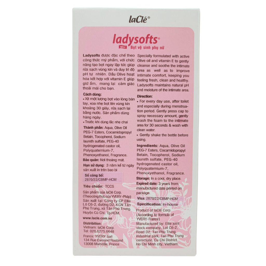 Bọt rửa phụ khoa Ladysoft New Laclé 100ml, dung dịch vệ sinh phụ nữ Ladysofts 100ml