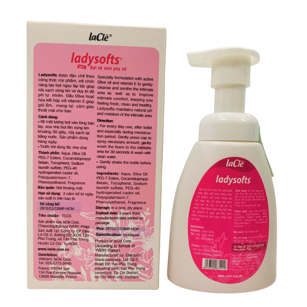 Bọt rửa phụ khoa Ladysoft New Laclé 100ml, dung dịch vệ sinh phụ nữ Ladysofts 100ml