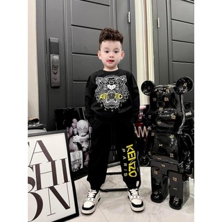 Bộ quần áo nỉ cổ tròn cho bé hình mặt hổ vàng, bộ quần áo nỉ thu đông cho bé,TP KIDS,