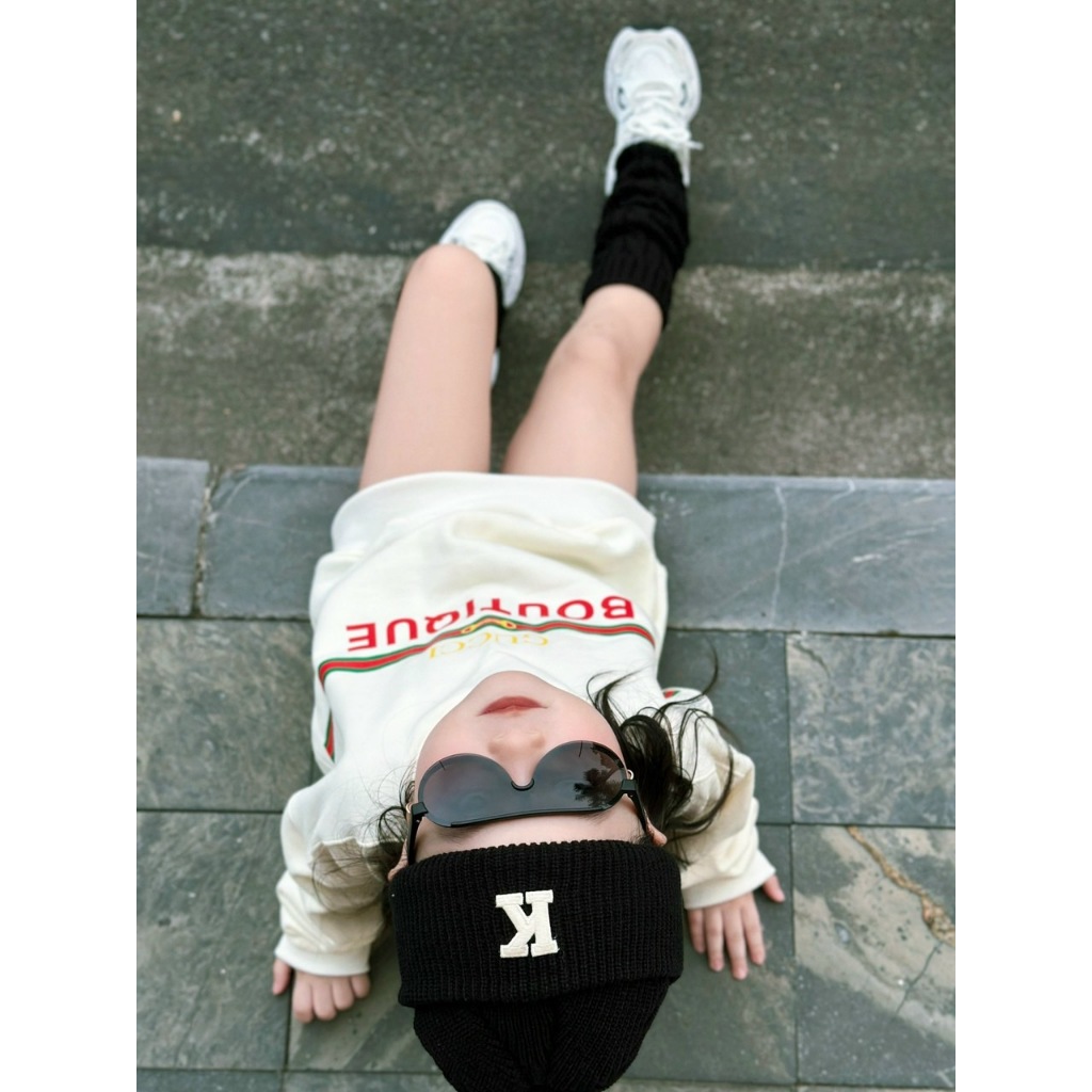 Áo nỉ cổ tròn cho bé hình gu chì boutique, áo nỉ sweater thu đông cho bé, TP KIDS,