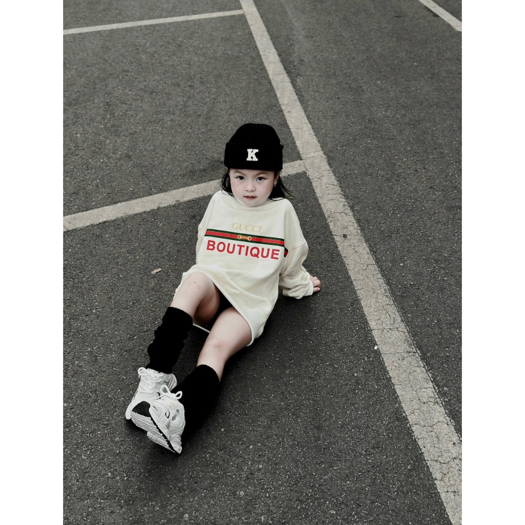 Áo nỉ cổ tròn cho bé hình gu chì boutique, áo nỉ sweater thu đông cho bé, TP KIDS,