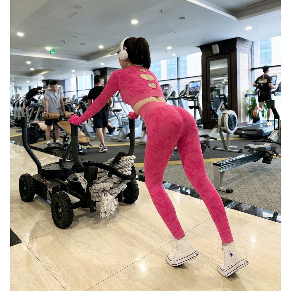 Bộ tập thể thao CAMO croptop dài tay - Chất thun dệt cao cấp  - BRUN