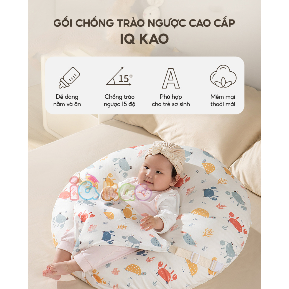 Gối chống trào ngược cao cấp IQ Kao thiết kế công thái học, bảo vệ cột sống, cải thiện chức năng hệ tiêu hóa của bé BI02