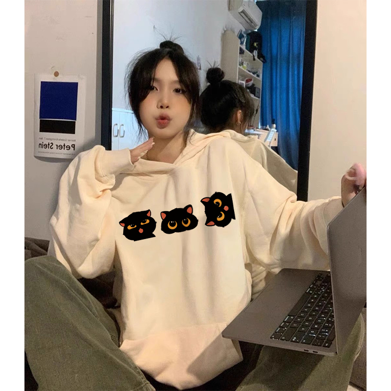 Áo khoác nỉ nữ có mũ Trắng thời trang CLOT Hoodie unisex Y0524 bigsize phim hoạt hình mèo đen
