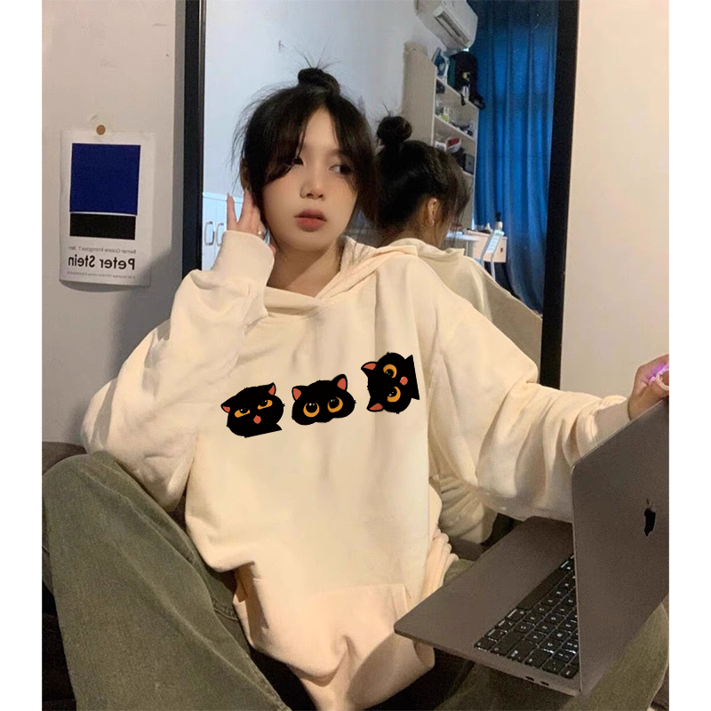 Áo khoác nỉ nữ có mũ Trắng thời trang CLOT Hoodie unisex Y0524 bigsize phim hoạt hình mèo đen