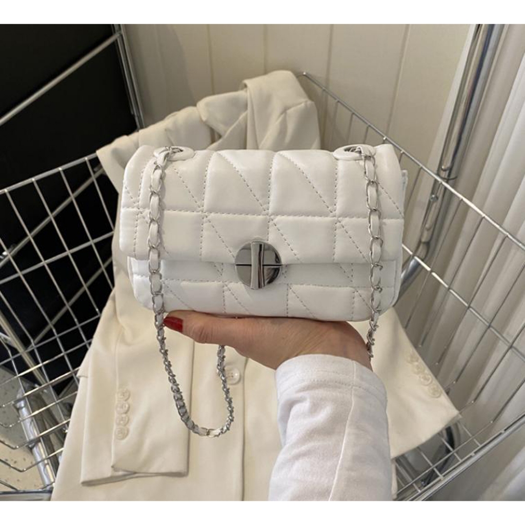 Túi xách nữ đeo chéo thời trang đeo vai giá rẻ thiết kế khoá tròn trắng xoay Thanhthushop68 815