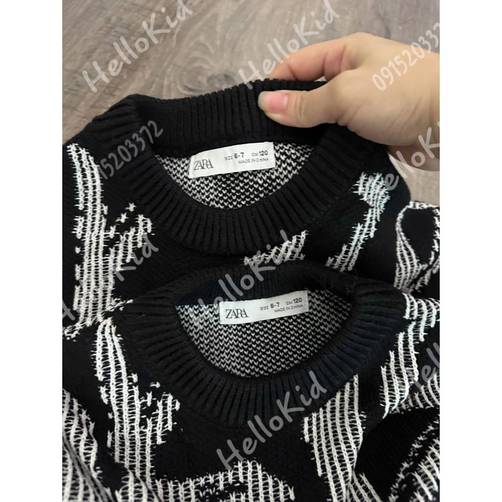 Áo len hoạ tiết zxr đen vằn cho bé