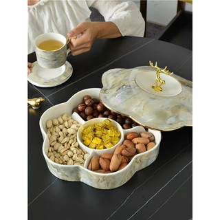 Khay mứt sứ viền vàng nắp hươu Bắc Âu sang trọng- Khay bánh kẹo