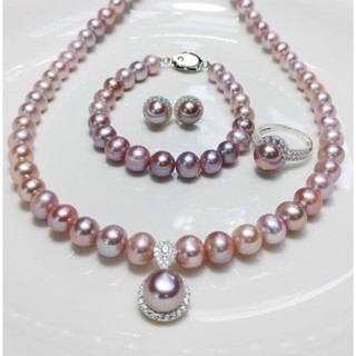 Bộ Trang Sức Ngọc Trai Bạc 925 Màu Hồng Phấn 4 Món Sang Trọng - Ngọc Trai Trường Thịnh