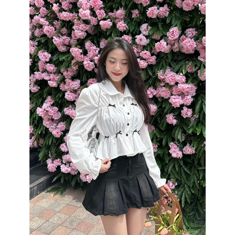 Váy Jean  QC - 9062 - Xếp Li - Viền Chỉ Kiểu